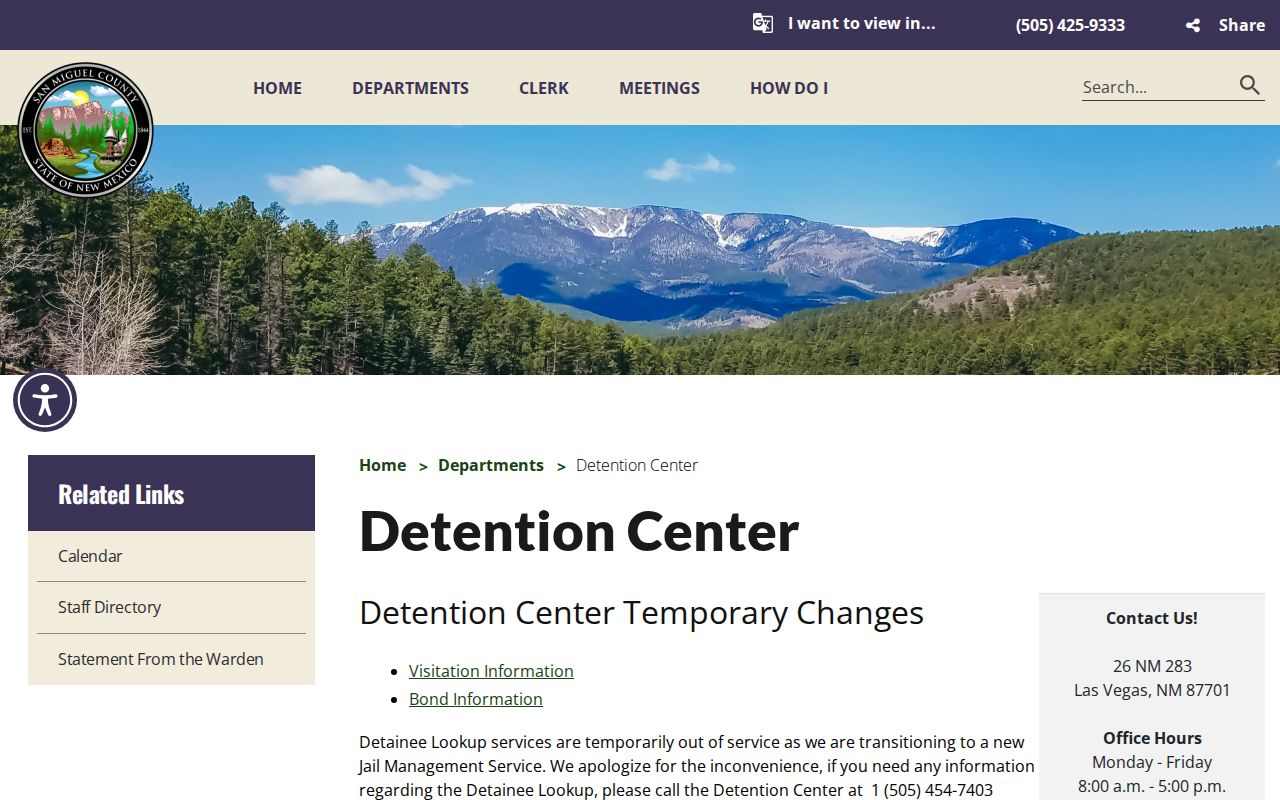 San Miguel County arrest history detainee lookup transition notice