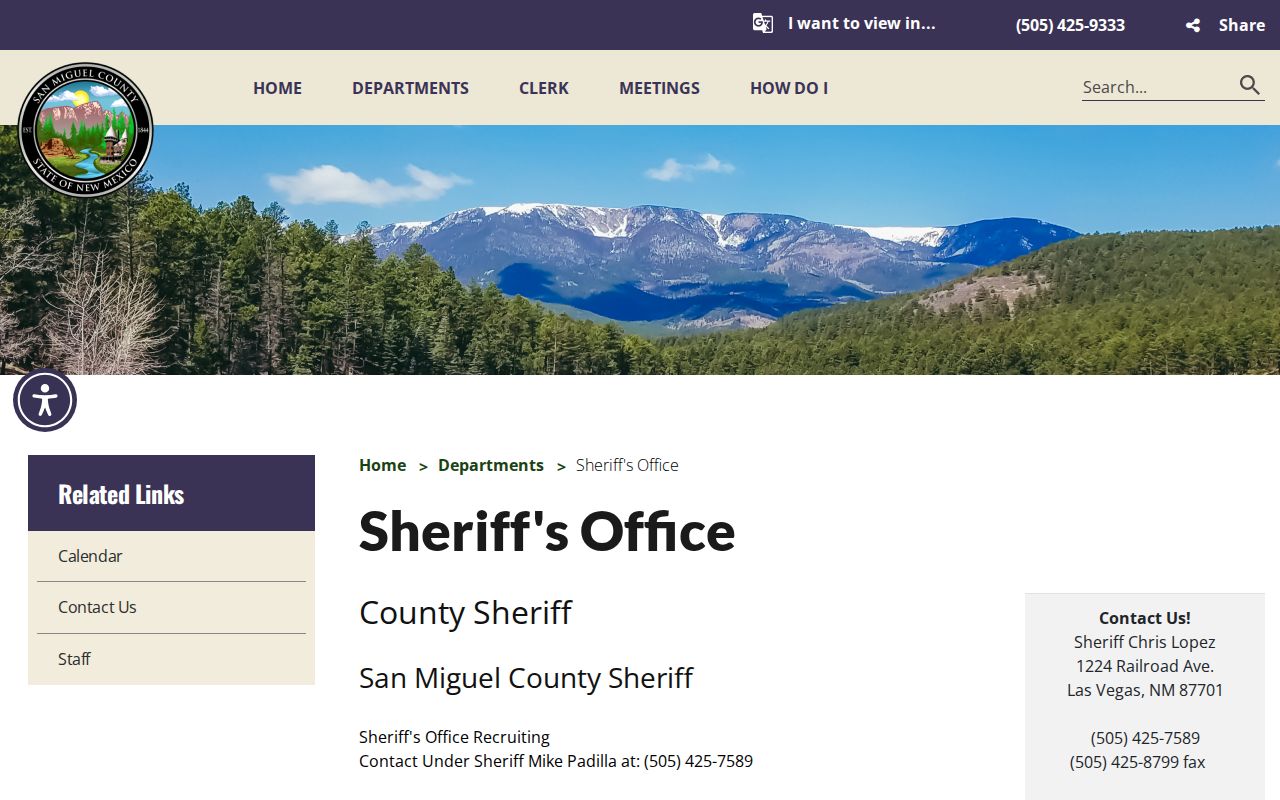 San Miguel County criminal history sheriff records and detention access