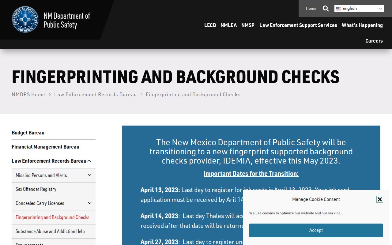 San Miguel County criminal history New Mexico fingerprint background check instructions