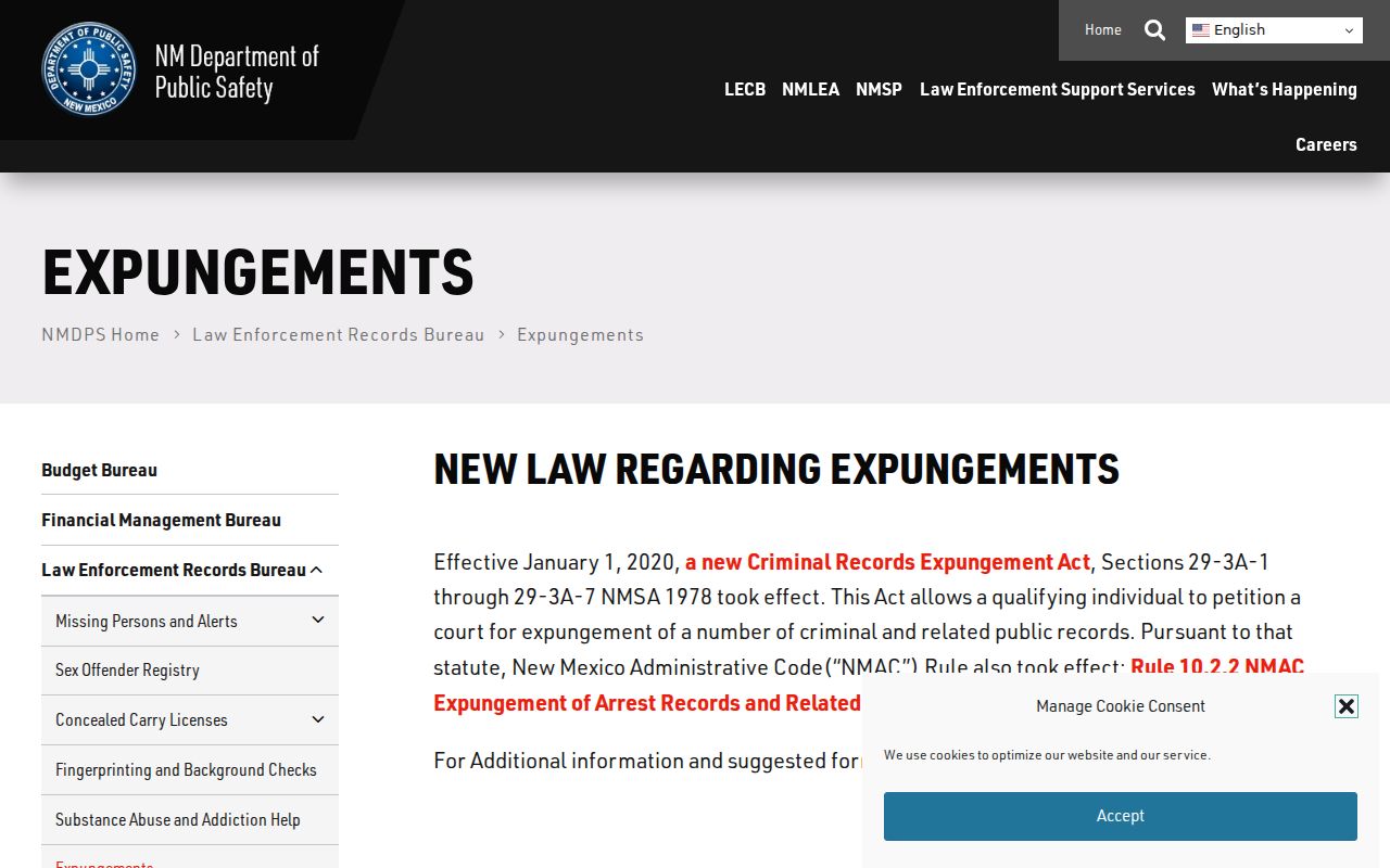 San Miguel County criminal history New Mexico expungement processing